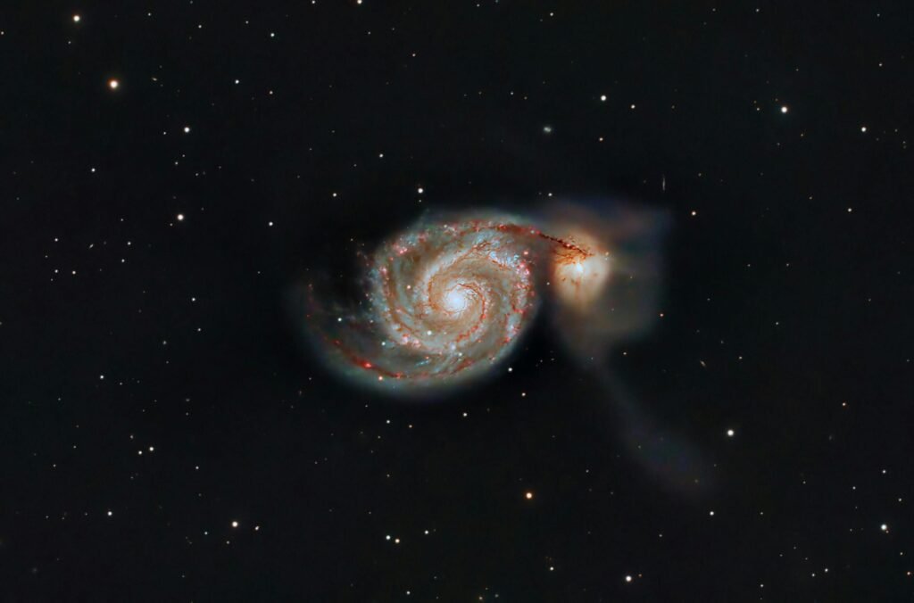 Beautiful image of Whirlpool Galaxy (M51) showcasing its spiral structure and celestial beauty.
